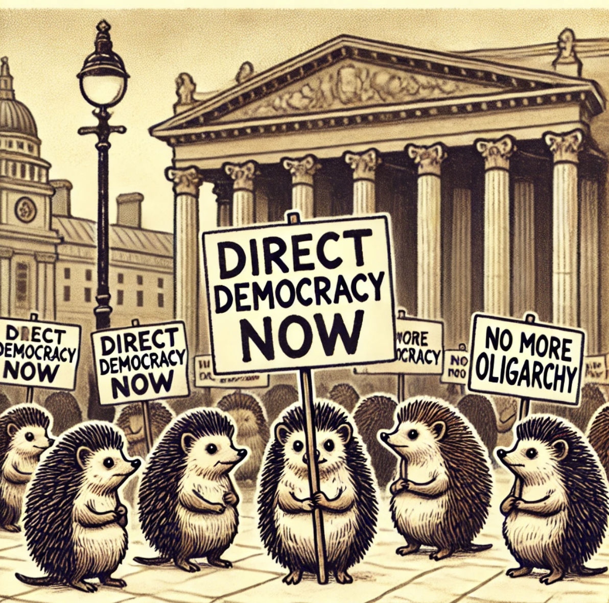 The movement of autonomous hedgehogs demanding direct democracy